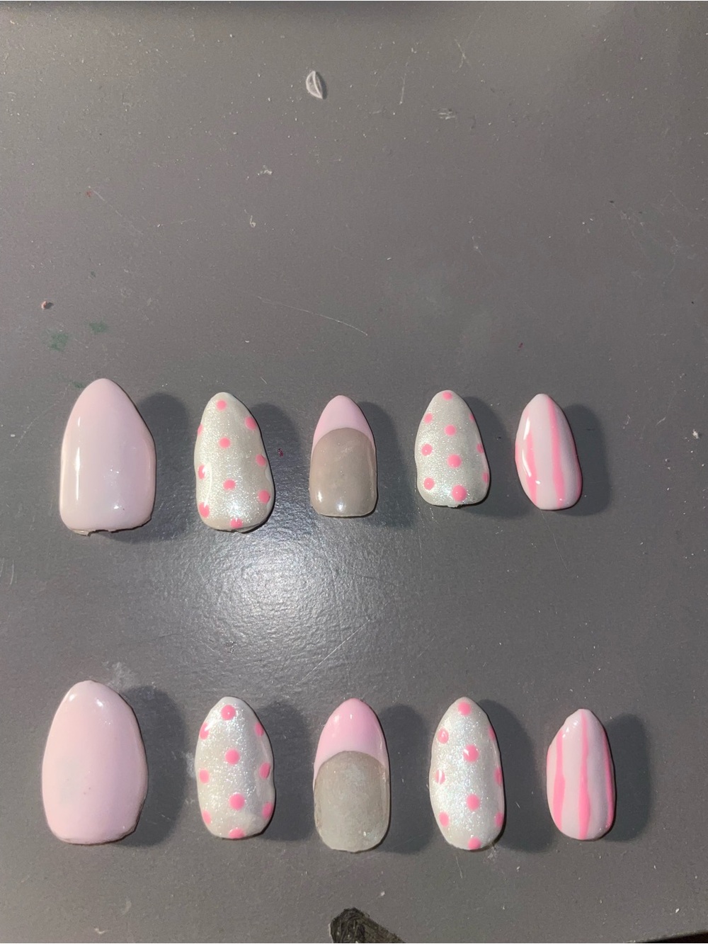 Pink Polka Dot & Striped Press-On Nail Set - Soft Pastel Pink Mix